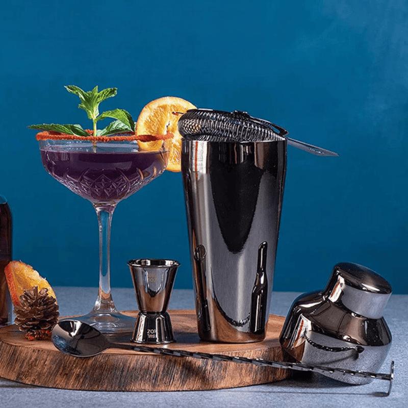 Kit Coqueteleira Em Aço Inox Com Suporte De Madeira - Casa Elège