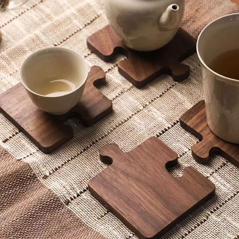 Kit Descanso de Panela e Porta-Copos em Madeira Artesanal - Casa Elège