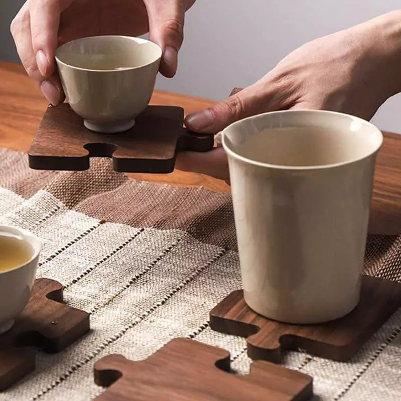 Kit Descanso de Panela e Porta-Copos em Madeira Artesanal - Casa Elège