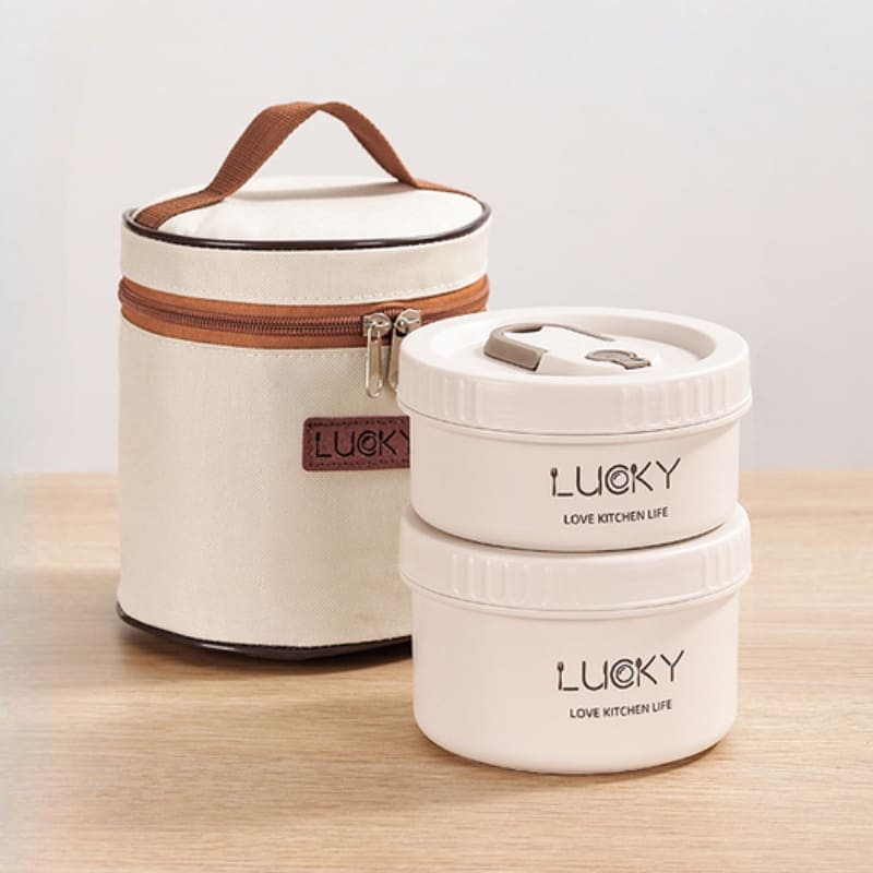 Kit Marmita Térmica Em Aço Inox Com Bolsa Térmica Compacta - Branco 2 Potes + Bolsa Casa Elège
