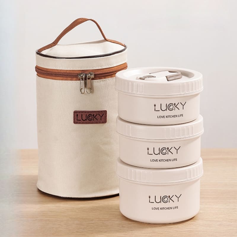 Kit Marmita Térmica Em Aço Inox Com Bolsa Térmica Compacta - Branco 3 Potes + Bolsa Casa Elège