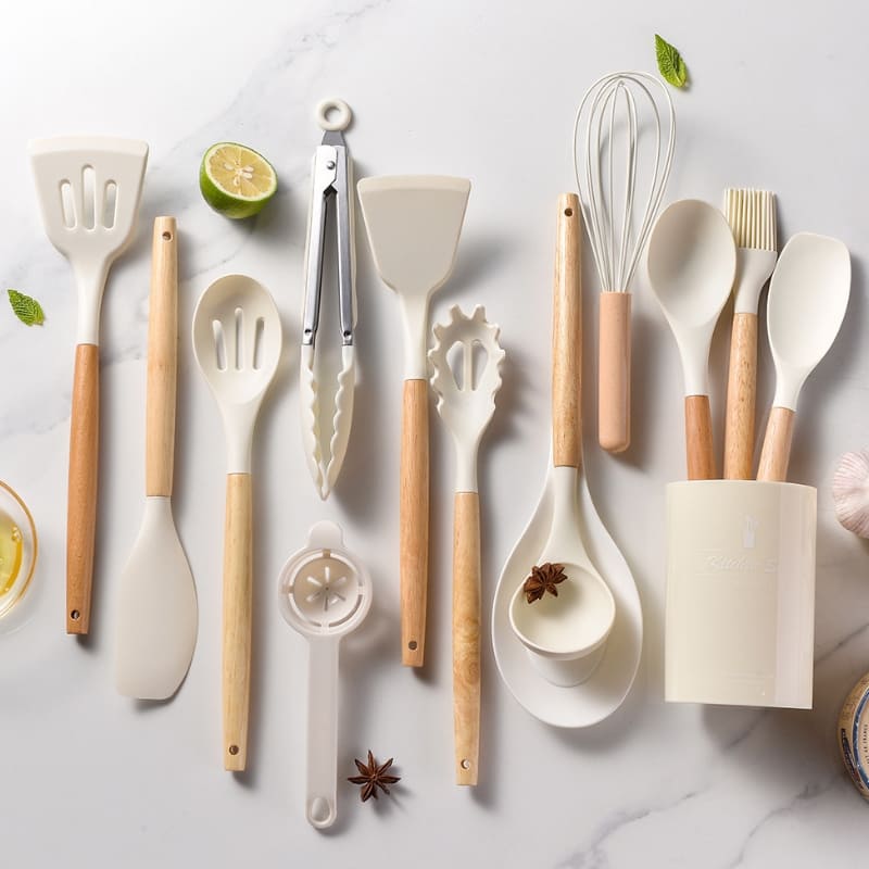 Kit de Utensílios em Silicone 14 Peças com Organizador - Casa Elège