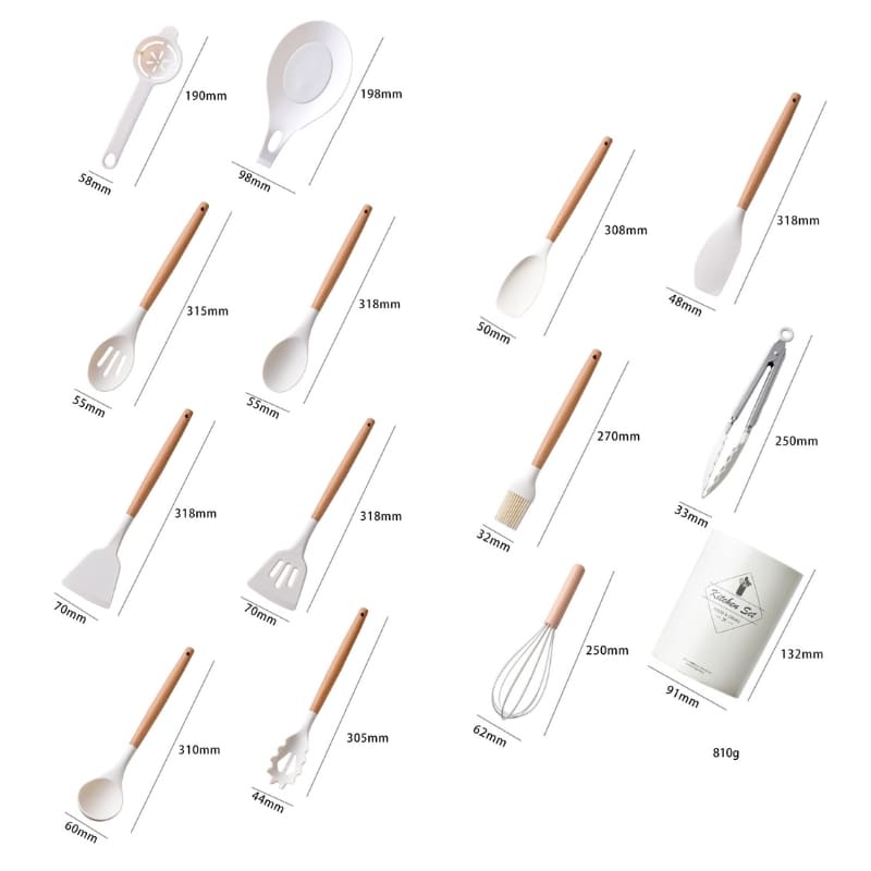 Kit de Utensílios em Silicone 14 Peças com Organizador - Casa Elège