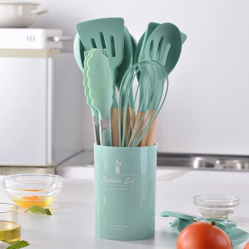Kit de Utensílios em Silicone 14 Peças com Organizador - Casa Elège