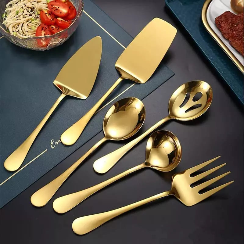 Kit de Utensílios de Cozinha em Aço Inox Dourado Sofisticado - Dourado 6 peças Casa Elège