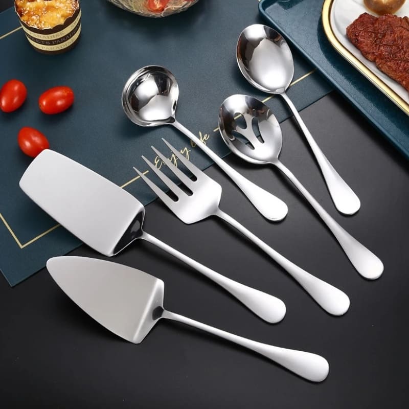 Kit de Utensílios de Cozinha em Aço Inox Dourado Sofisticado - Prata 6 peças Casa Elège