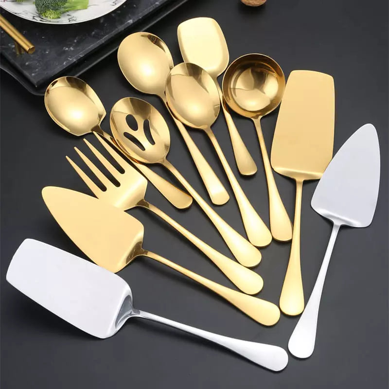 Kit de Utensílios de Cozinha em Aço Inox Dourado Sofisticado - Casa Elège