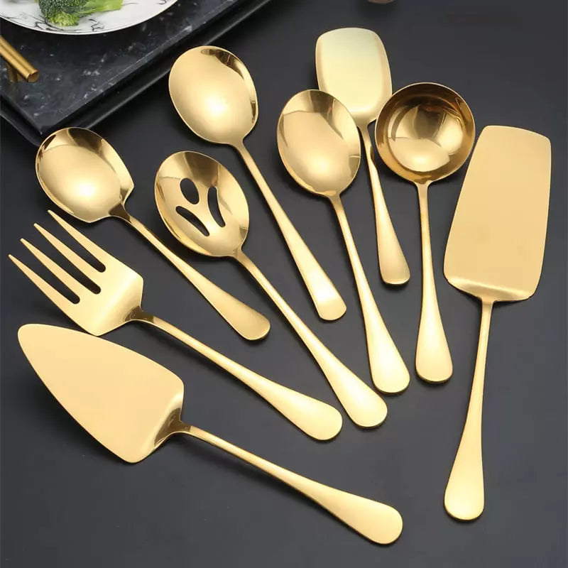 Kit de Utensílios de Cozinha em Aço Inox Dourado Sofisticado - Casa Elège