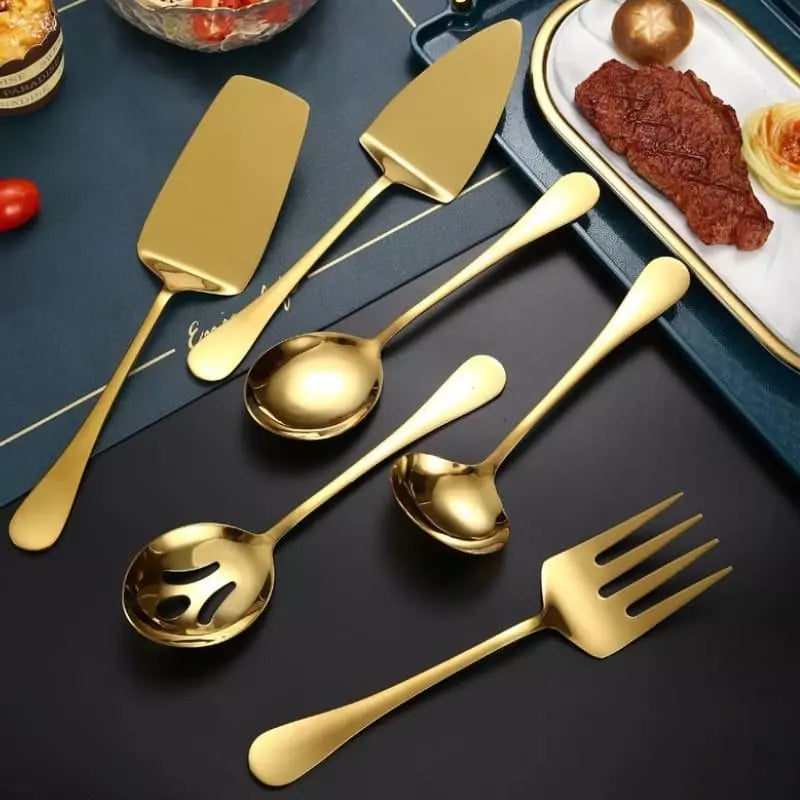 Kit de Utensílios de Cozinha em Aço Inox Dourado Sofisticado - Casa Elège