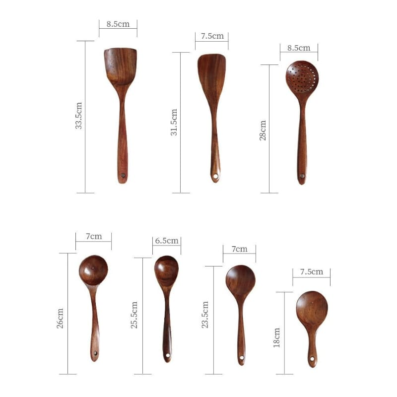 Kit Utensílios De Cozinha Em Madeira Teca - 7 Peças - Casa Elège