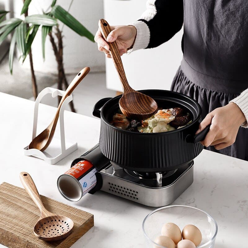 Kit Utensílios De Cozinha Em Madeira Teca - 7 Peças - Casa Elège