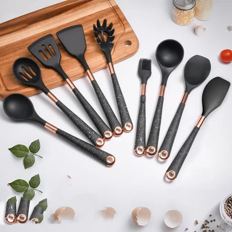 Kit Utensílios De Silicone 10 Peças Com Organizador Rosé - Casa Elège