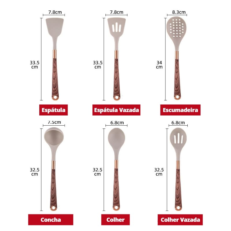 Kit Utensílios De Silicone 10 Peças Com Organizador Rosé - Casa Elège