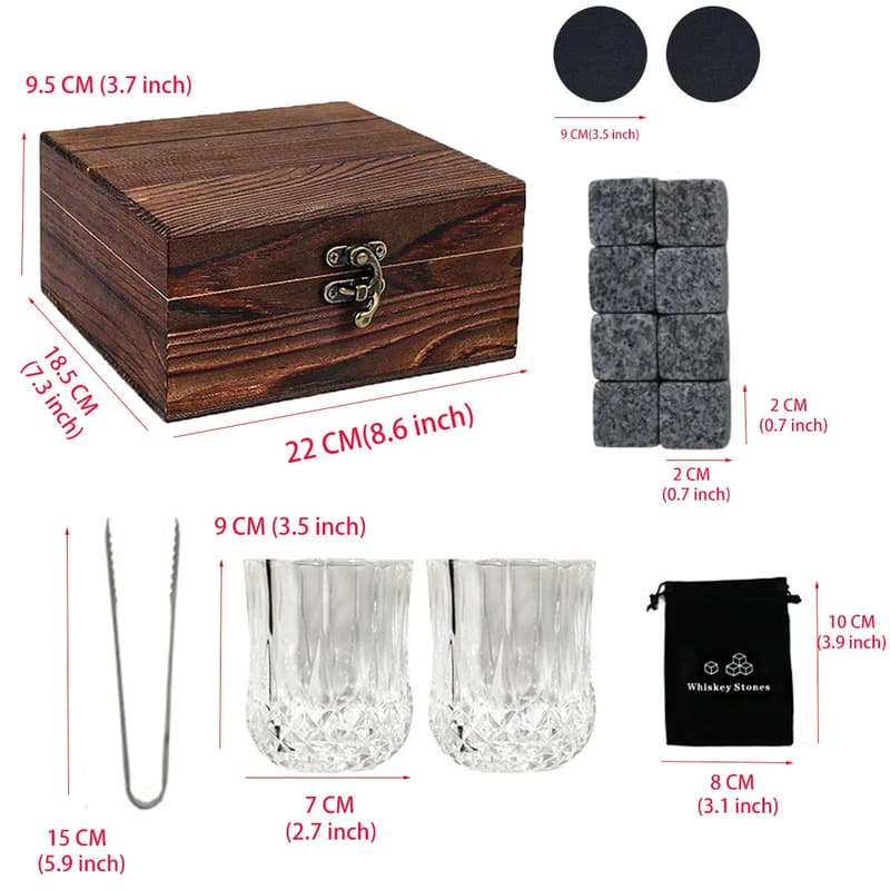 Kit Whisky com Copos e Cubos de Granito Reutilizáveis - Kit Whisky A Casa Elège