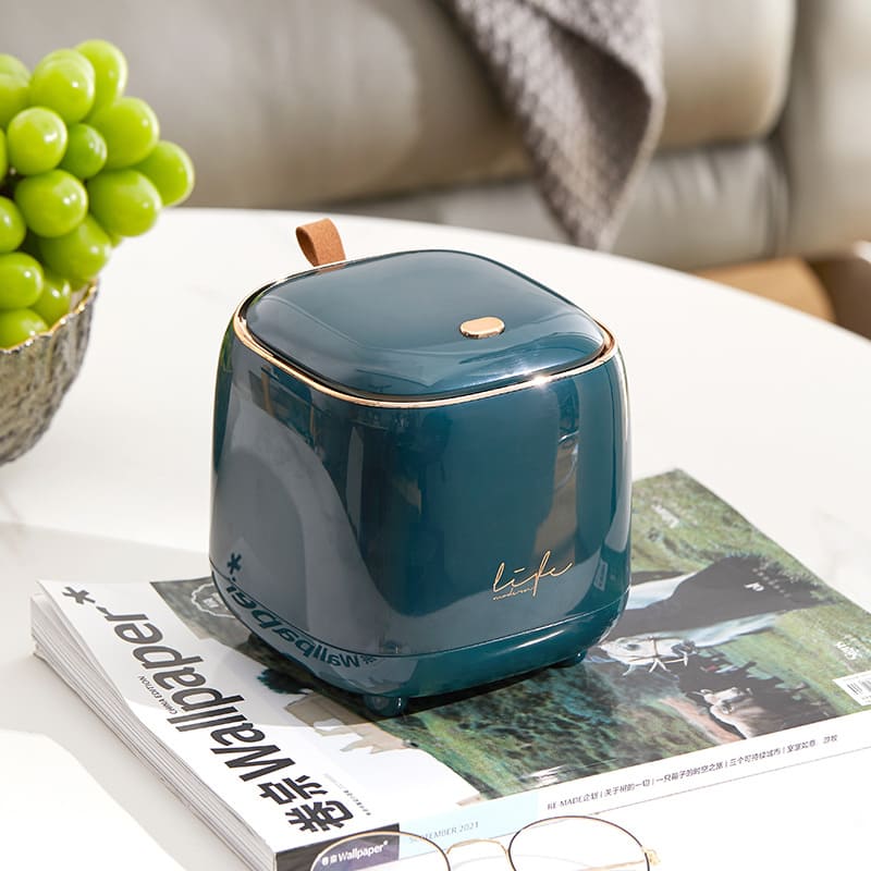 Lixeira de Mesa Decorativa em Metal Resistente Compacta - Verde Escuro Casa Elège