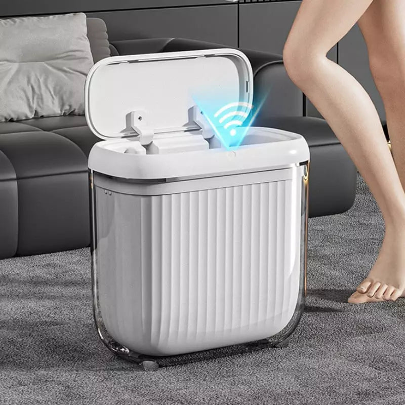 Lixeira Automática em Acrílico com Sensor e Ação Tátil - Branco 14L Casa Elège