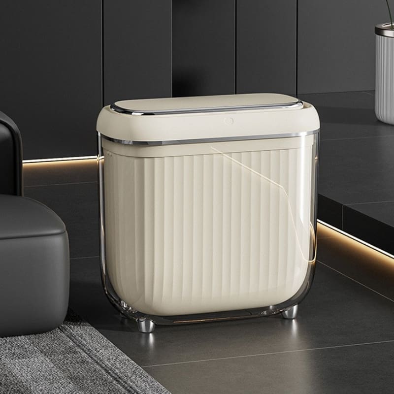 Lixeira Automática em Acrílico com Sensor e Ação Tátil - Bege 14L Casa Elège