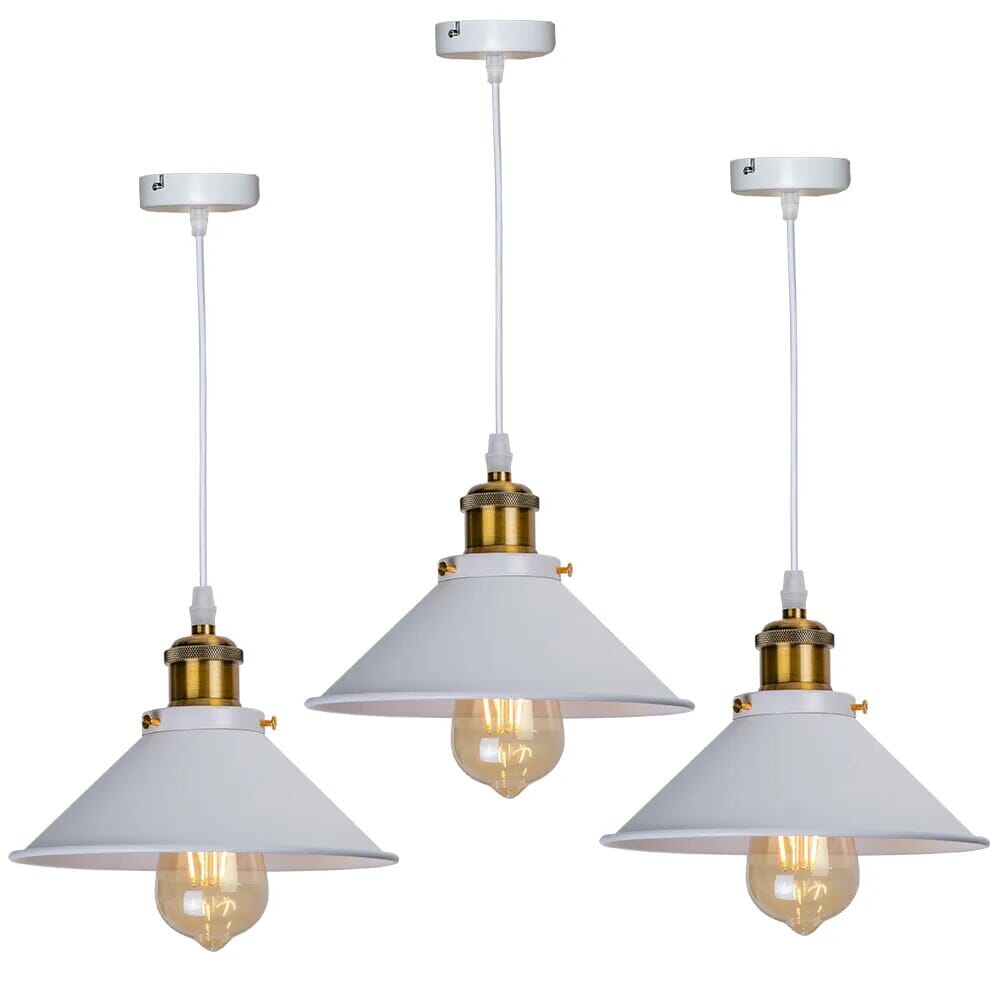 Luminária Pendente em Metal Vintage para Cozinha e Sala - Branco e Dourado 03 Unidades | 25% OFF Casa Elège