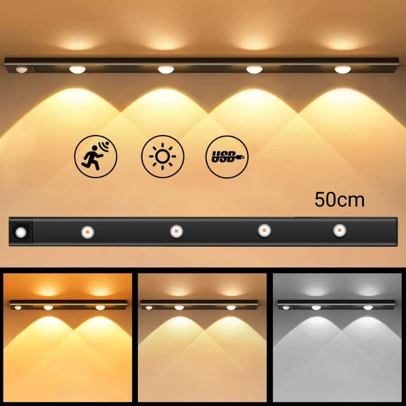 Luminária de LED Magnética com Sensor de Movimento Compacta - Preto 50cm Casa Elège