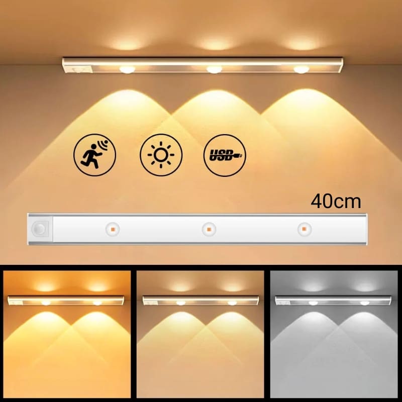 Luminária de LED Magnética com Sensor de Movimento Compacta - Prata 40cm Casa Elège