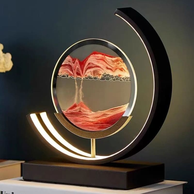 Luminária de Mesa Ampulheta em LED com Imagens Relaxantes - Preto e Vermelho Controle Remoto Casa Elège