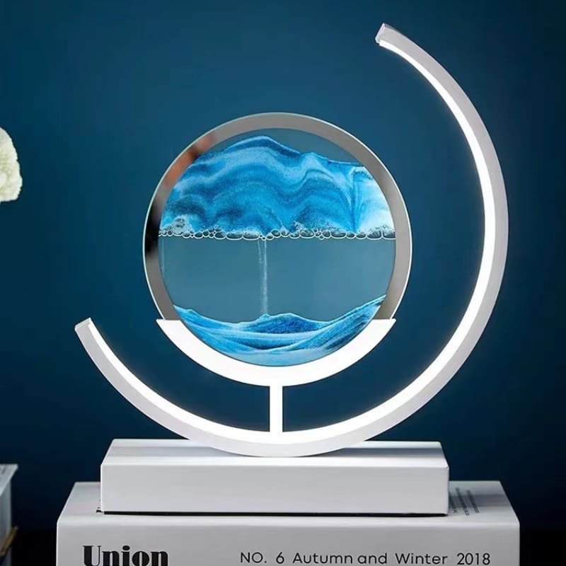 Luminária de Mesa Ampulheta em LED com Imagens Relaxantes - Branco e Azul Controle Remoto Casa Elège