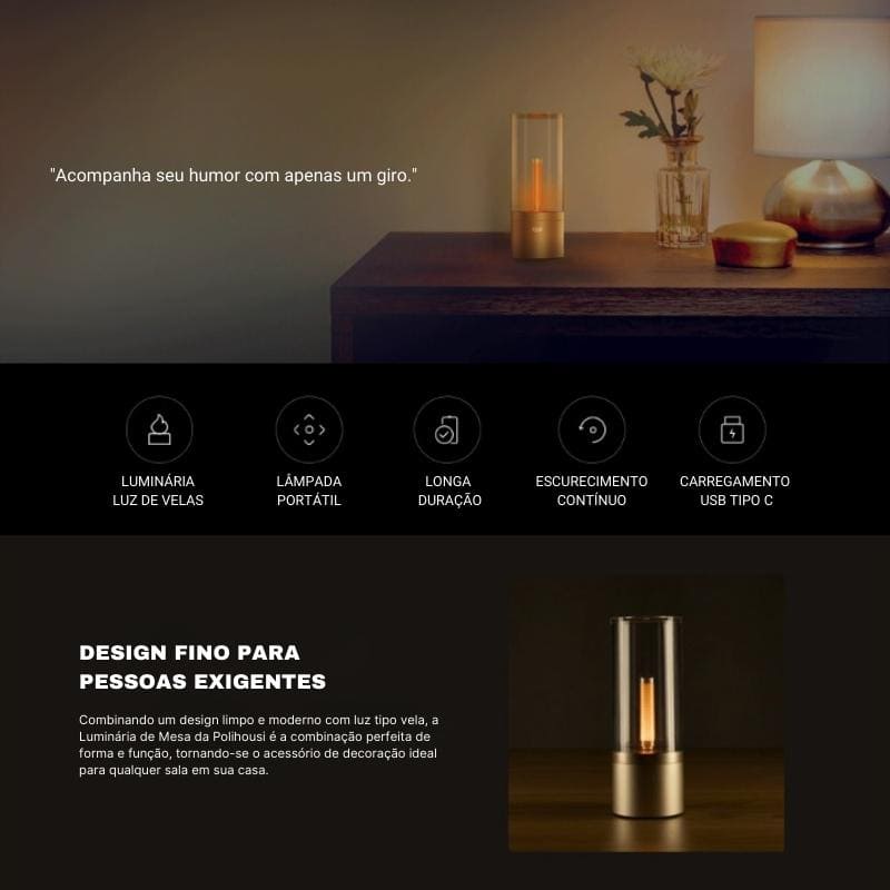 Luminária de Mesa Portátil em Metal com LED Regulável - Casa Elège
