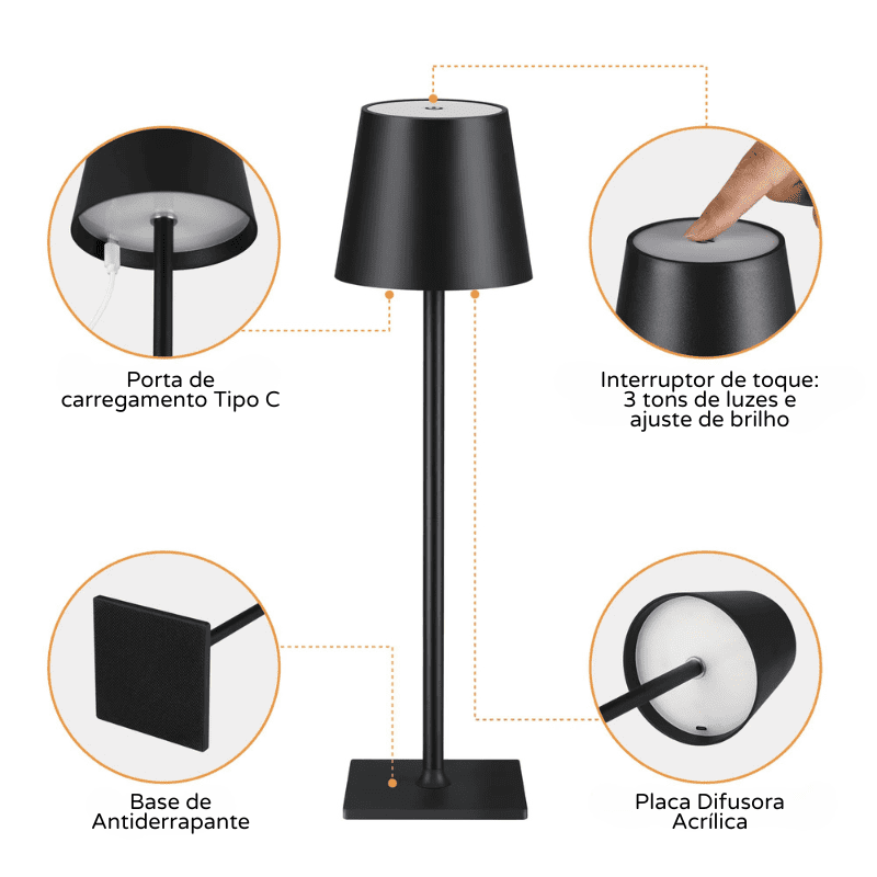 Luminária de Mesa LED Recarregável USB Minimalista Portátil - Casa Elège