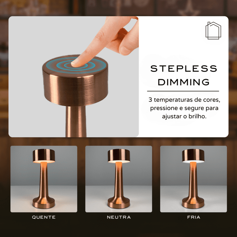 Luminária De Mesa LED Recarregável Retrô Com Dimmer - Casa Elège