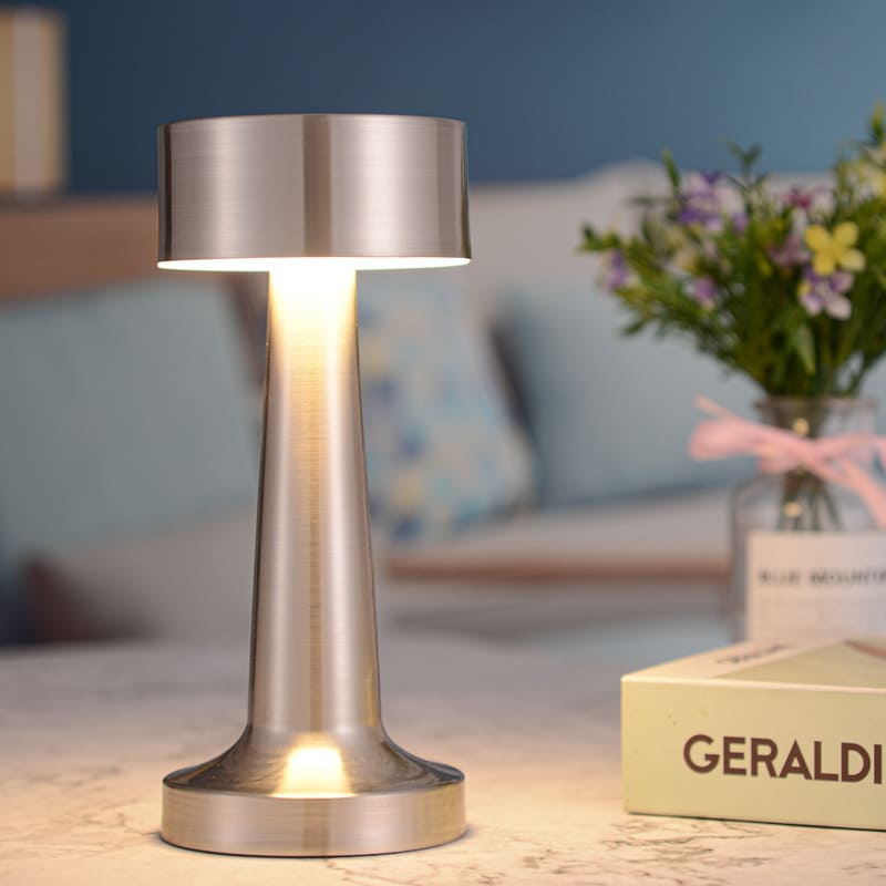 Luminária De Mesa LED Recarregável Retrô Com Dimmer - Prata Casa Elège
