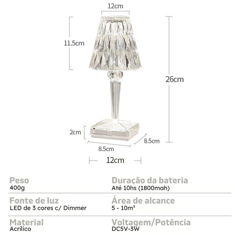 Luminária de Mesa LED Diamante Recarregável Sem Fio - Casa Elège