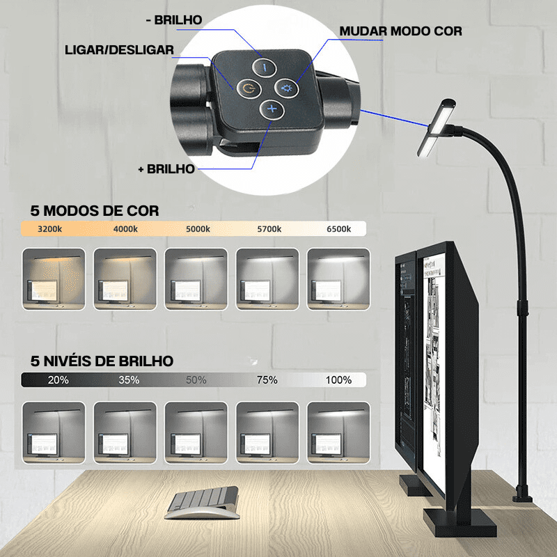 Luminária de Mesa LED Flexível em Alumínio com Controle - Casa Elège