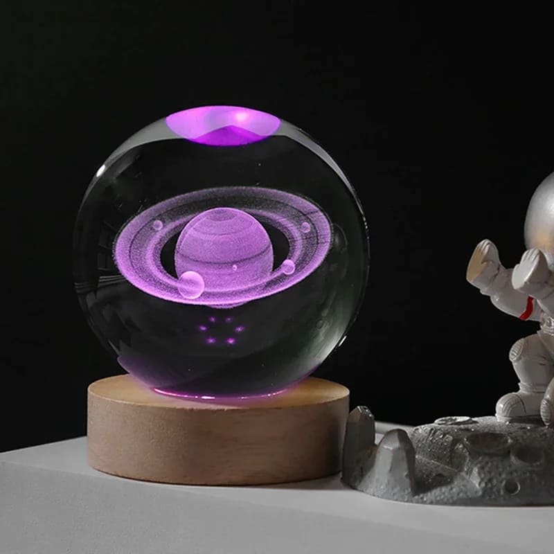 Luminária de Mesa LED 3D Bola em Cristal Decorativa - Luz Colorida Saturno Casa Elège