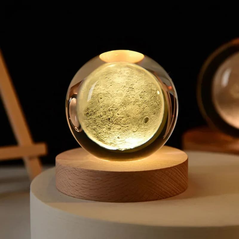 Luminária de Mesa LED 3D Bola em Cristal Decorativa - Luz Branco Quente Lua Casa Elège