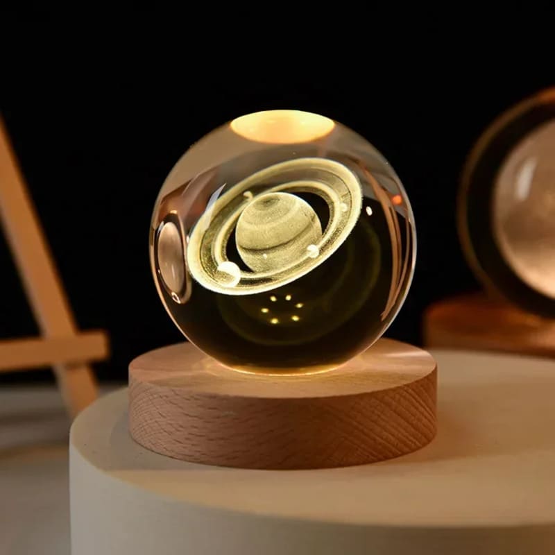 Luminária de Mesa LED 3D Bola em Cristal Decorativa - Luz Branco Quente Saturno Casa Elège