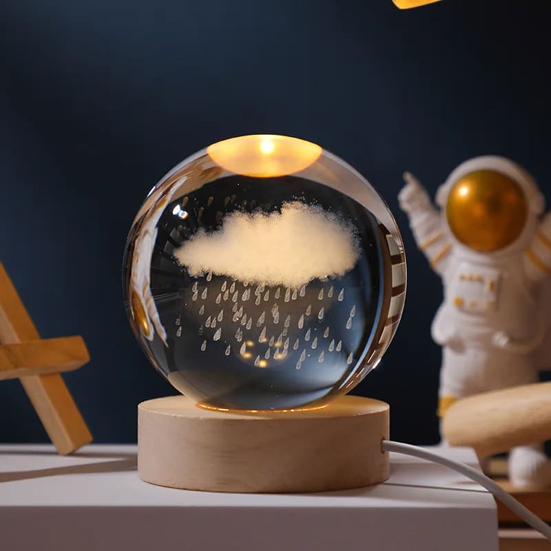 Luminária de Mesa LED 3D Bola em Cristal Decorativa - Luz Branco Quente Chuva Casa Elège