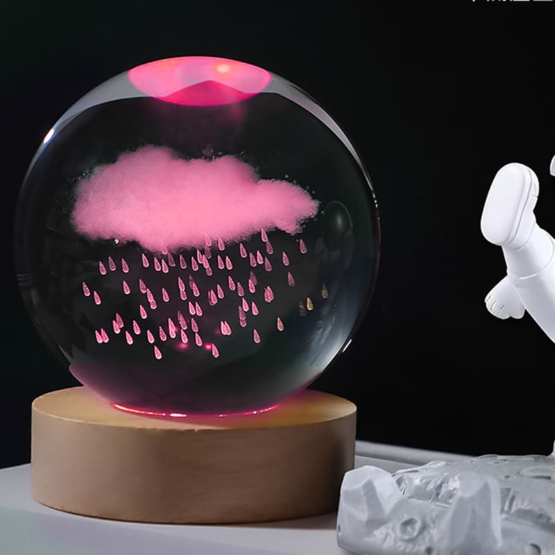 Luminária de Mesa LED 3D Bola em Cristal Decorativa - Luz Colorida Chuva Casa Elège