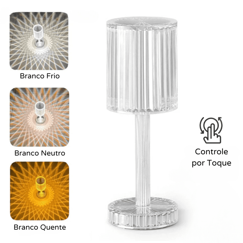 Luminária de Mesa LED Recarregável em Acrílico Sem Fio - 3 em 1 (Sem Controle) Casa Elège