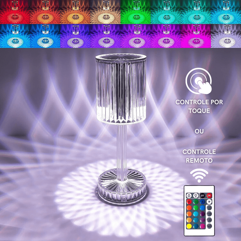 Luminária de Mesa LED Recarregável em Acrílico Sem Fio - RGB 16 Cores (Com Controle) Casa Elège