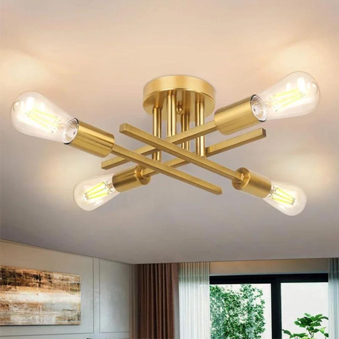 Lustre Industrial Dourado em Metal com Design Moderno - Casa Elège