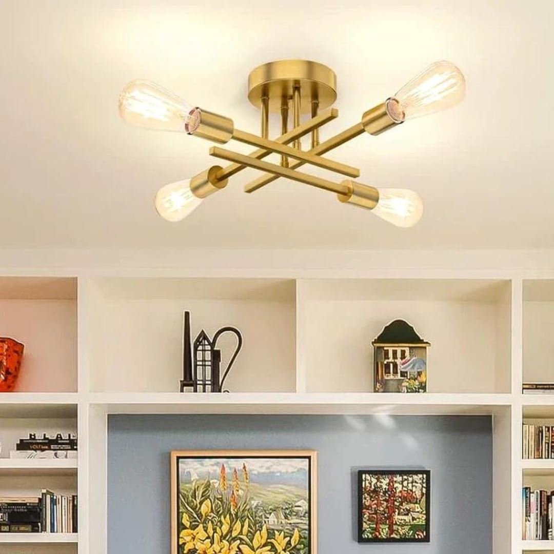 Lustre Industrial Dourado em Metal com Design Moderno - Casa Elège