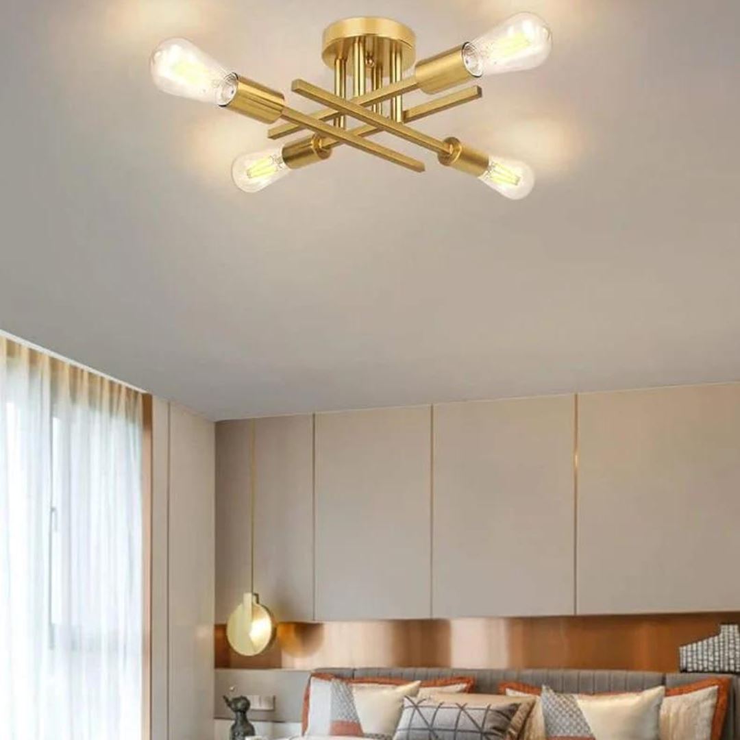 Lustre Industrial Dourado em Metal com Design Moderno - Casa Elège
