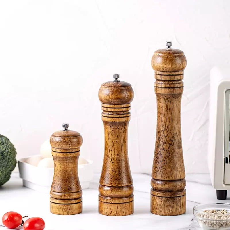 Moedor Manual de Pimenta em Madeira Artesanal Ajustável - Kit 3 Peças Casa Elège
