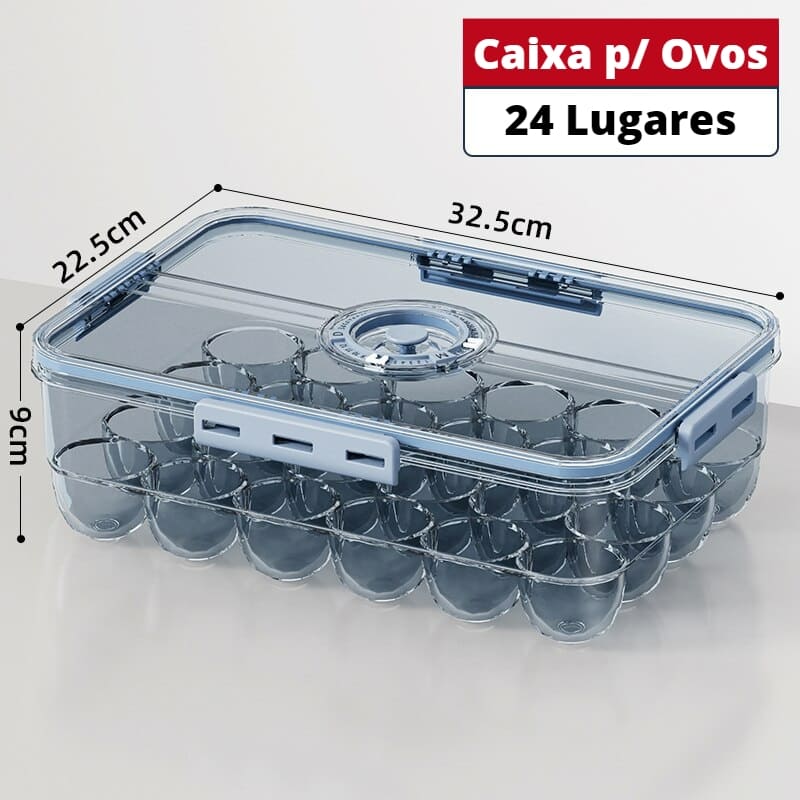 Organizador de Geladeira com Tampa e Marcador de Data - Caixa para Ovos - 24 Unidades Casa Elège
