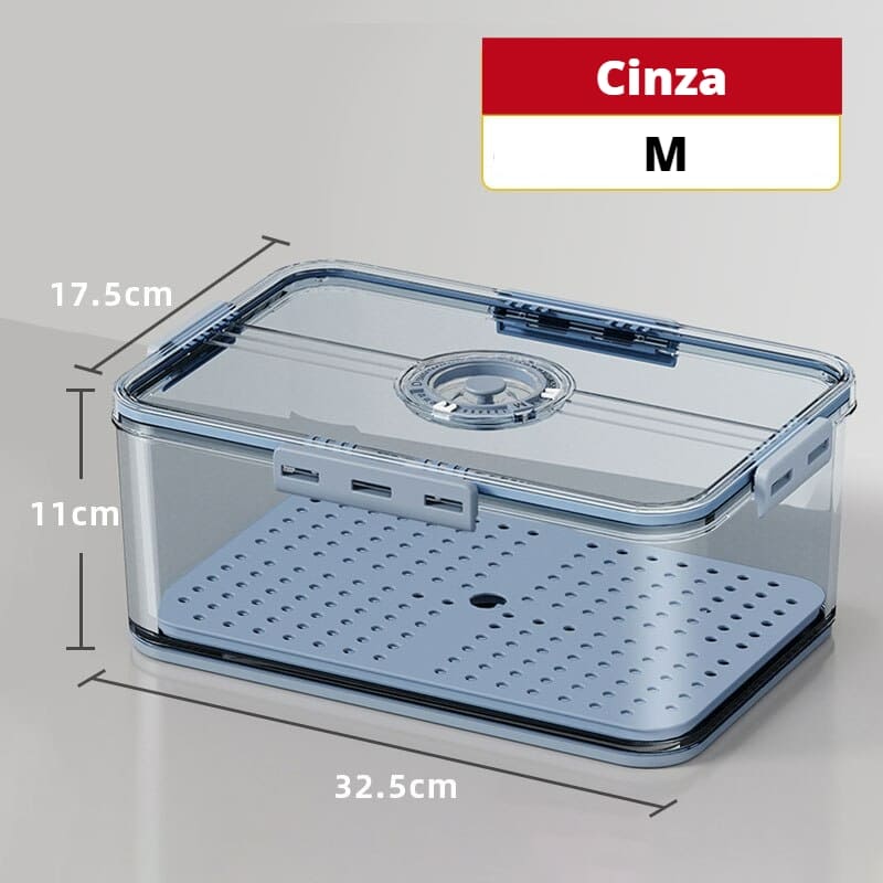 Organizador de Geladeira com Tampa e Marcador de Data - M Cinza Casa Elège