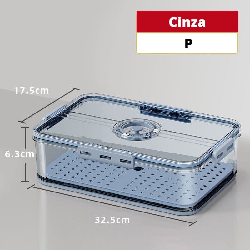 Organizador de Geladeira com Tampa e Marcador de Data - P Cinza Casa Elège