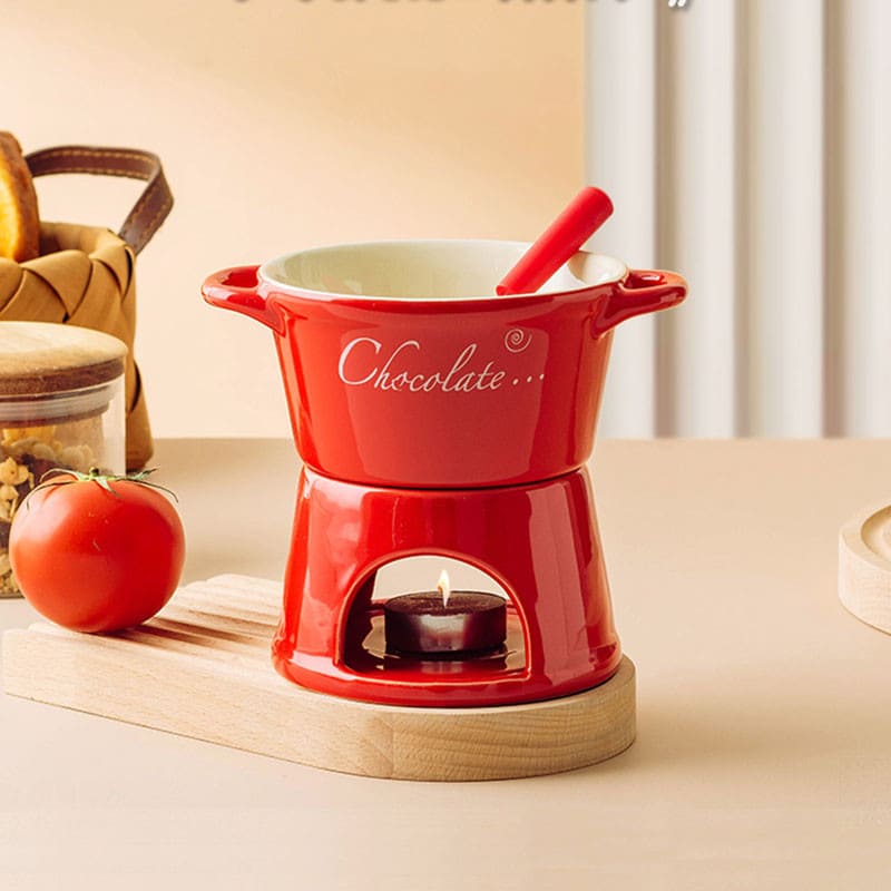 Panela de Fondue em Cerâmica para Queijo e Chocolate - Vermelho Casa Elège