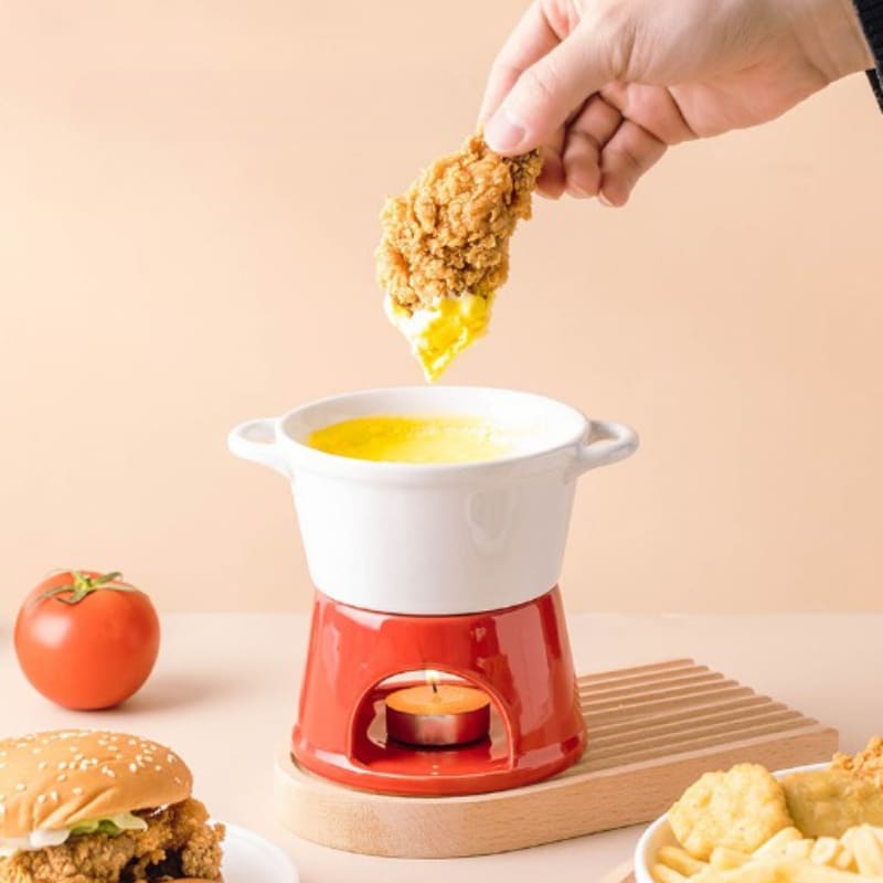 Panela de Fondue em Cerâmica para Queijo e Chocolate - Branco Casa Elège