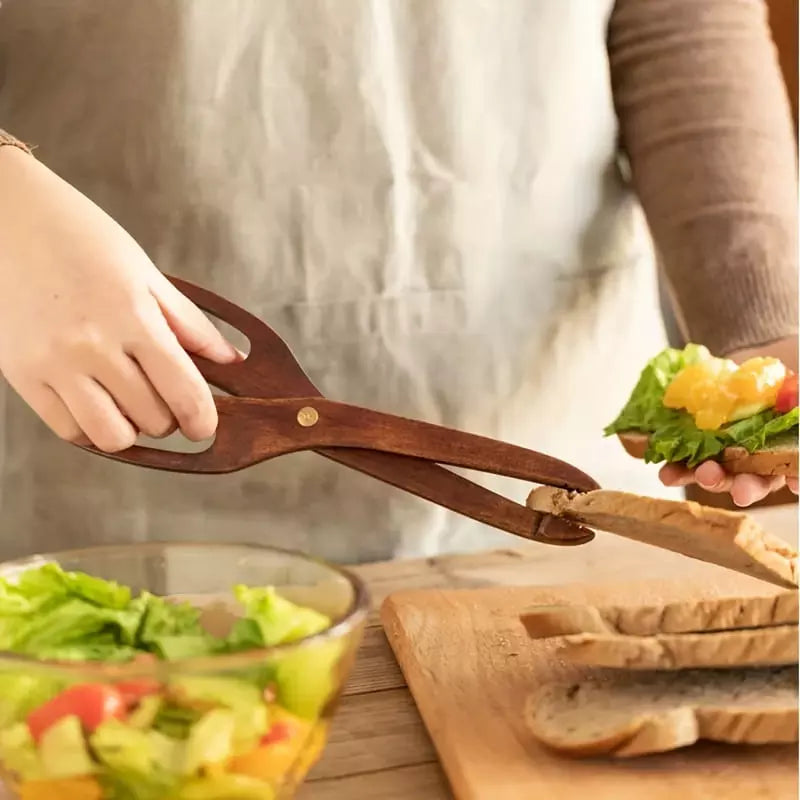Pegador de Salada em Bambu Estilo Tesoura Moderno Durável - Casa Elège