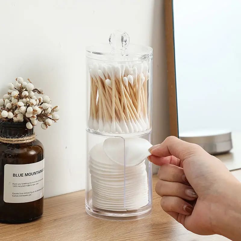 Organizador De Algodão e Cotonete em Acrílico Com Tampa Bambu - Casa Elège